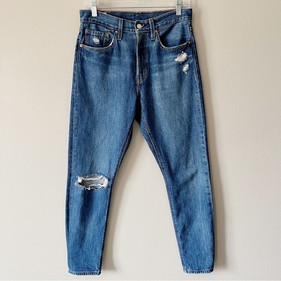 Levi’s Women’s 501 Skinny Sansome Winter Dark Wash Destruct Jeans Size 27 - Picture 5 of 16